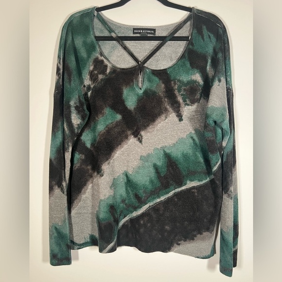 Rock & Republic green black crisscross abstract sweater sz XL comfy rockabilly - Picture 1 of 6